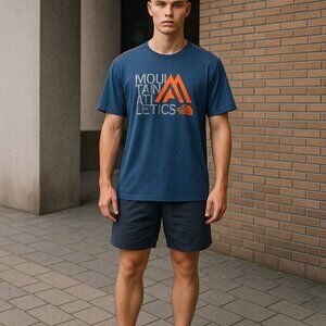 The North Face Mountain Athletics T-Shirt Blue M Men's Short Sleeve Graphic Logo